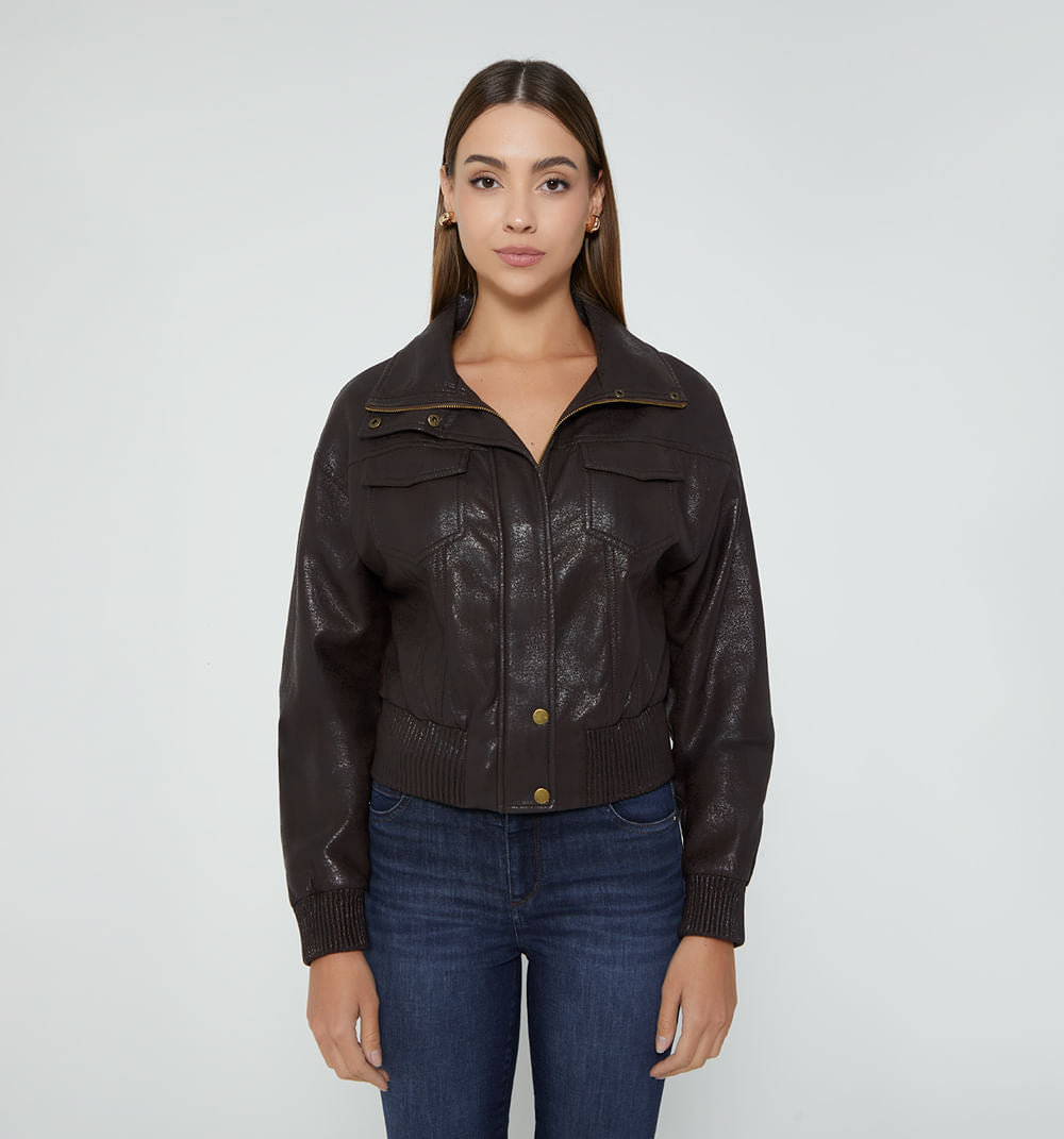 Chamarra Tipo Biker Cuello Alto