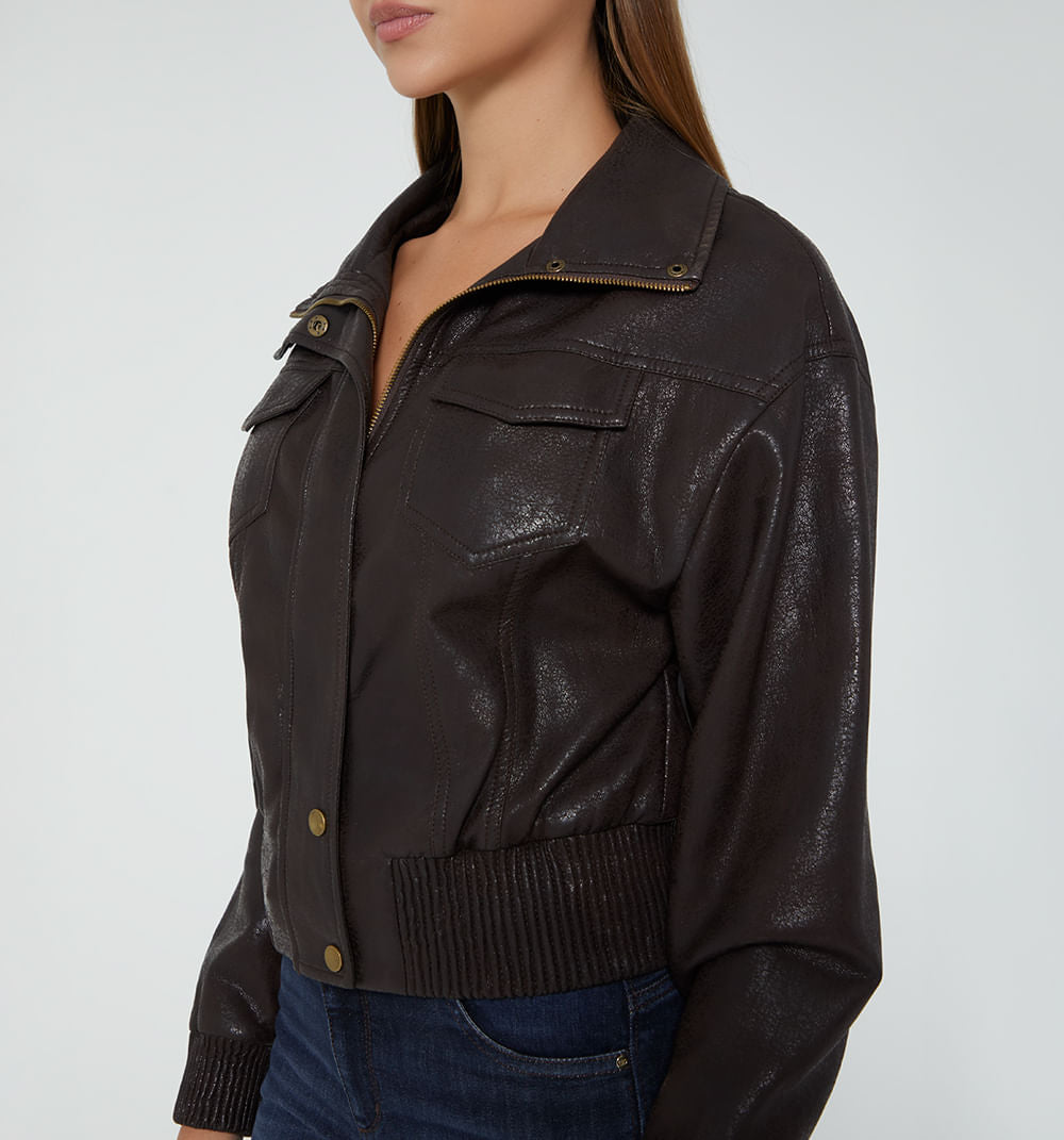 Chamarra Tipo Biker Cuello Alto