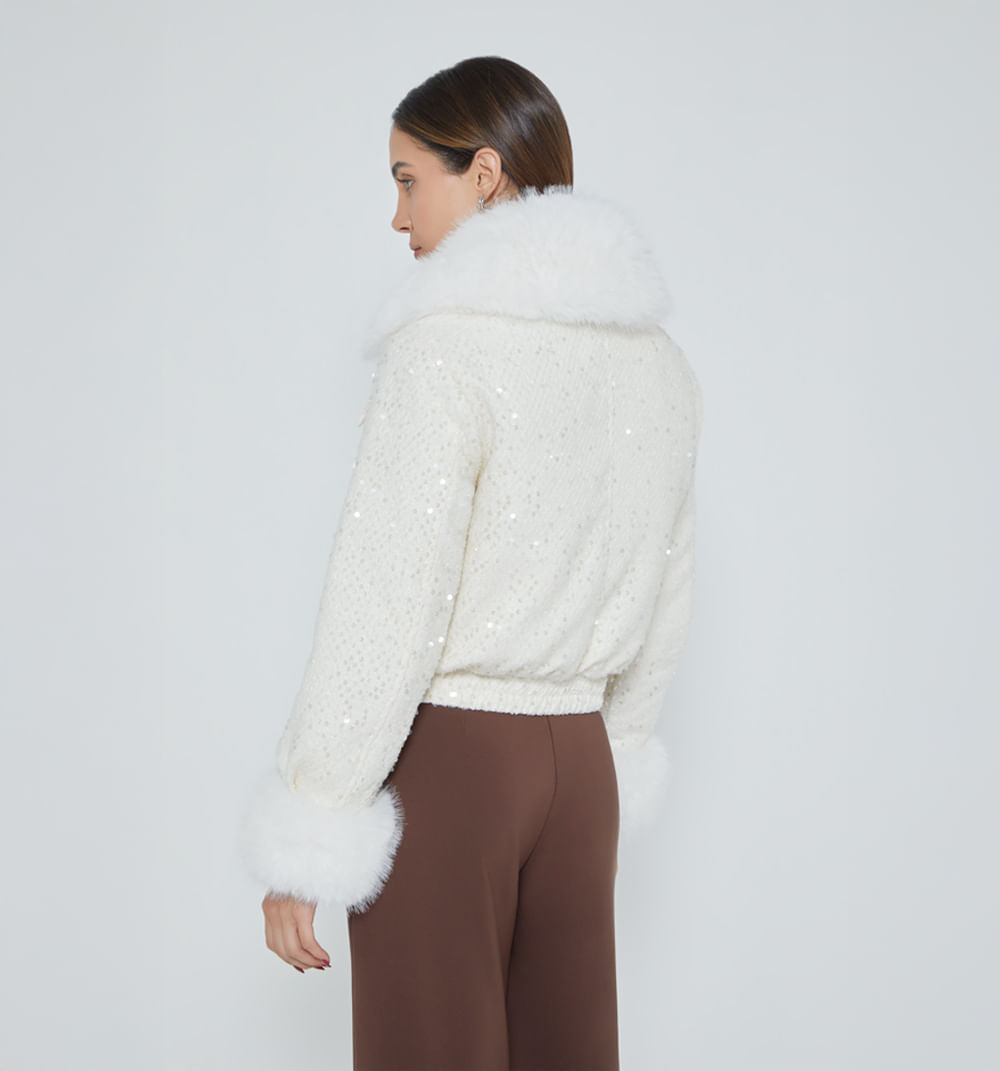 Chamarra Lentejuelas Puño/Cuello Pelos