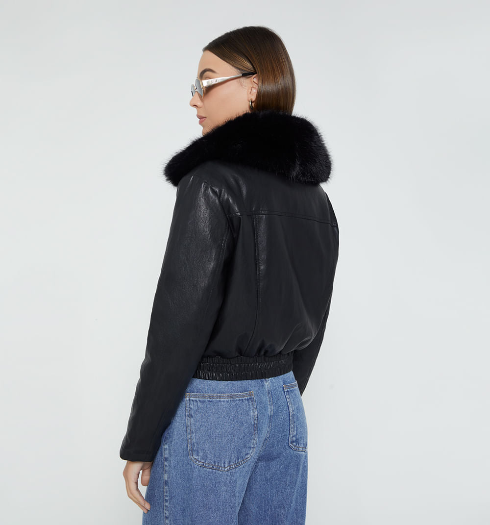 Chamarra Tipo Bomber - Negro