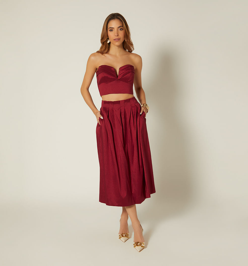 Falda Midi Con Prenses Y Bolsillos