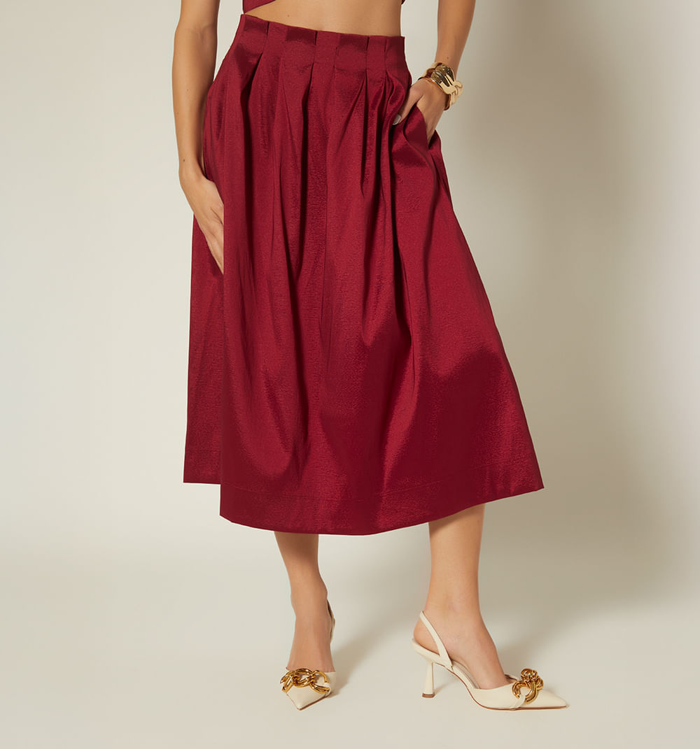Falda Midi Con Prenses Y Bolsillos