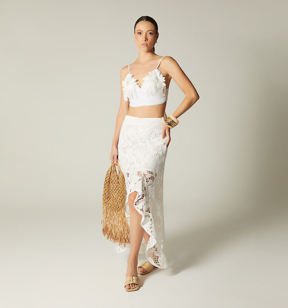 Falda Larga Con Bolero - Natural