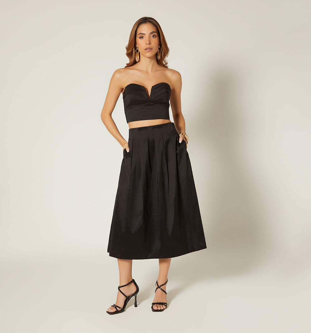 Falda Midi Con Prenses Y Bolsillos