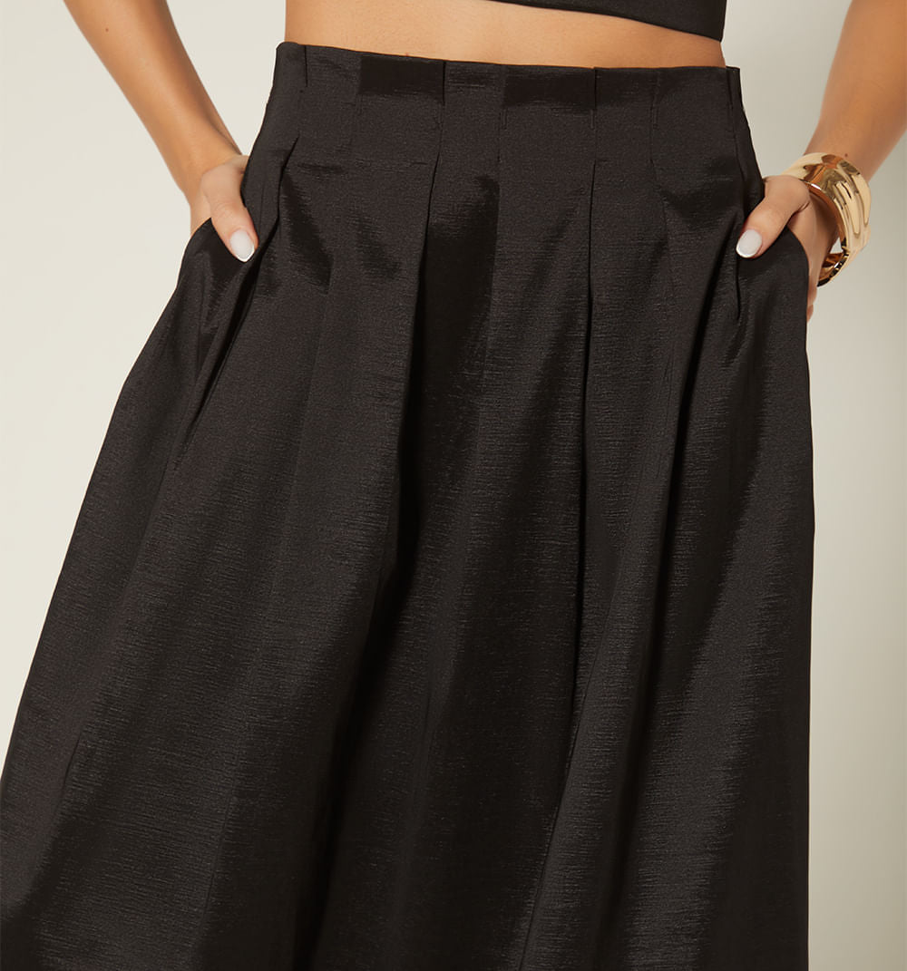 Falda Midi Con Prenses Y Bolsillos