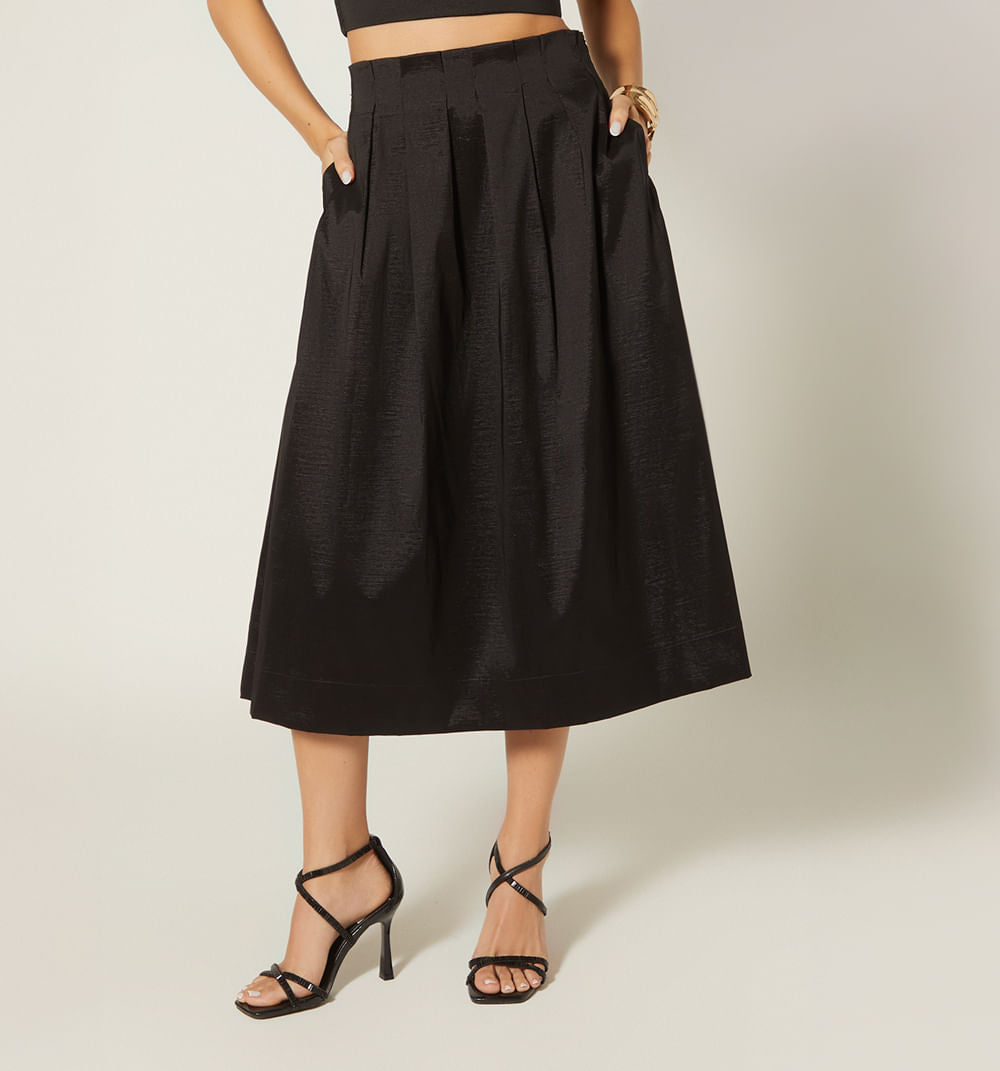 Falda Midi Con Prenses Y Bolsillos