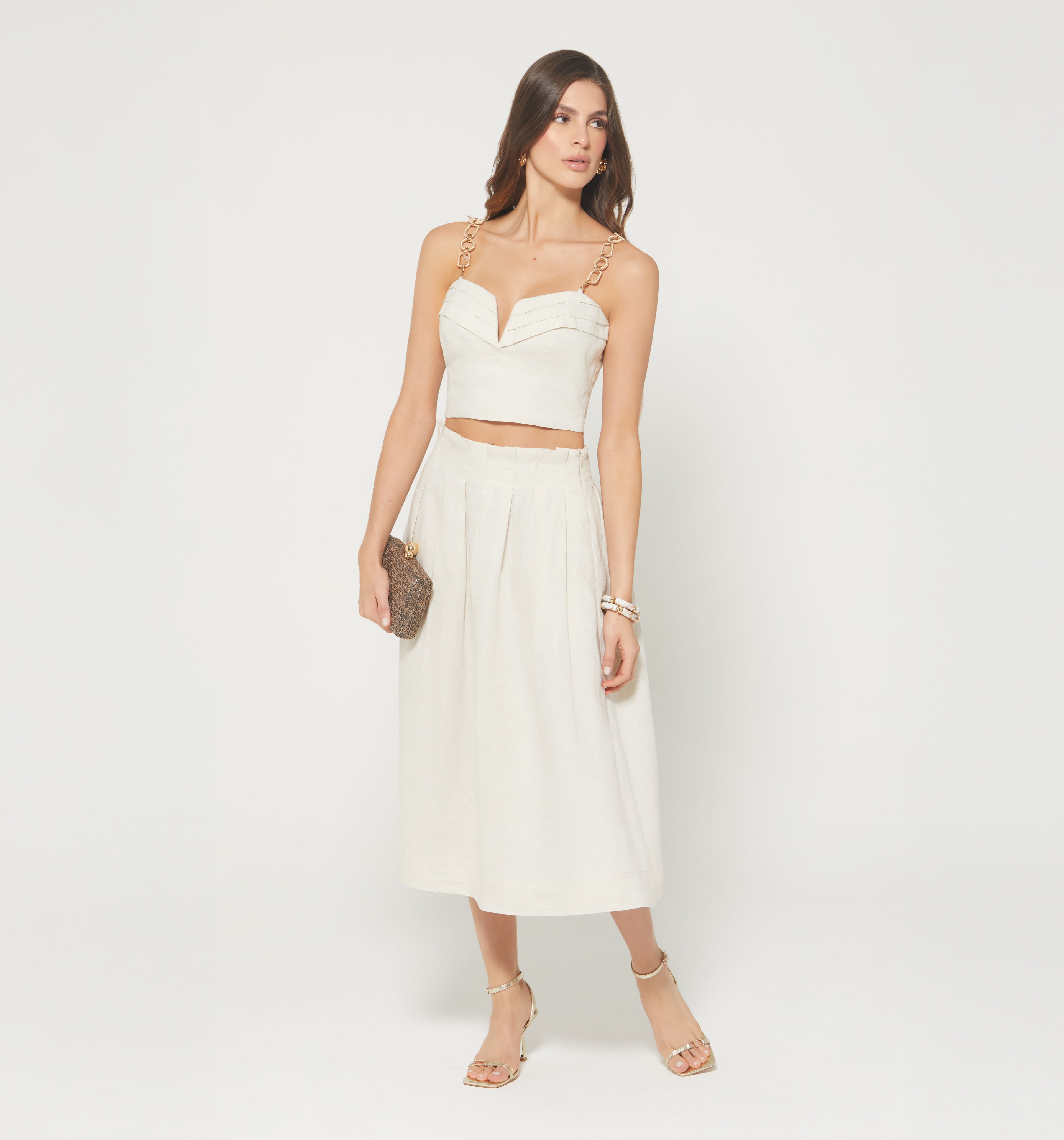 Falda Midi Con Prenses Y Bolsillos