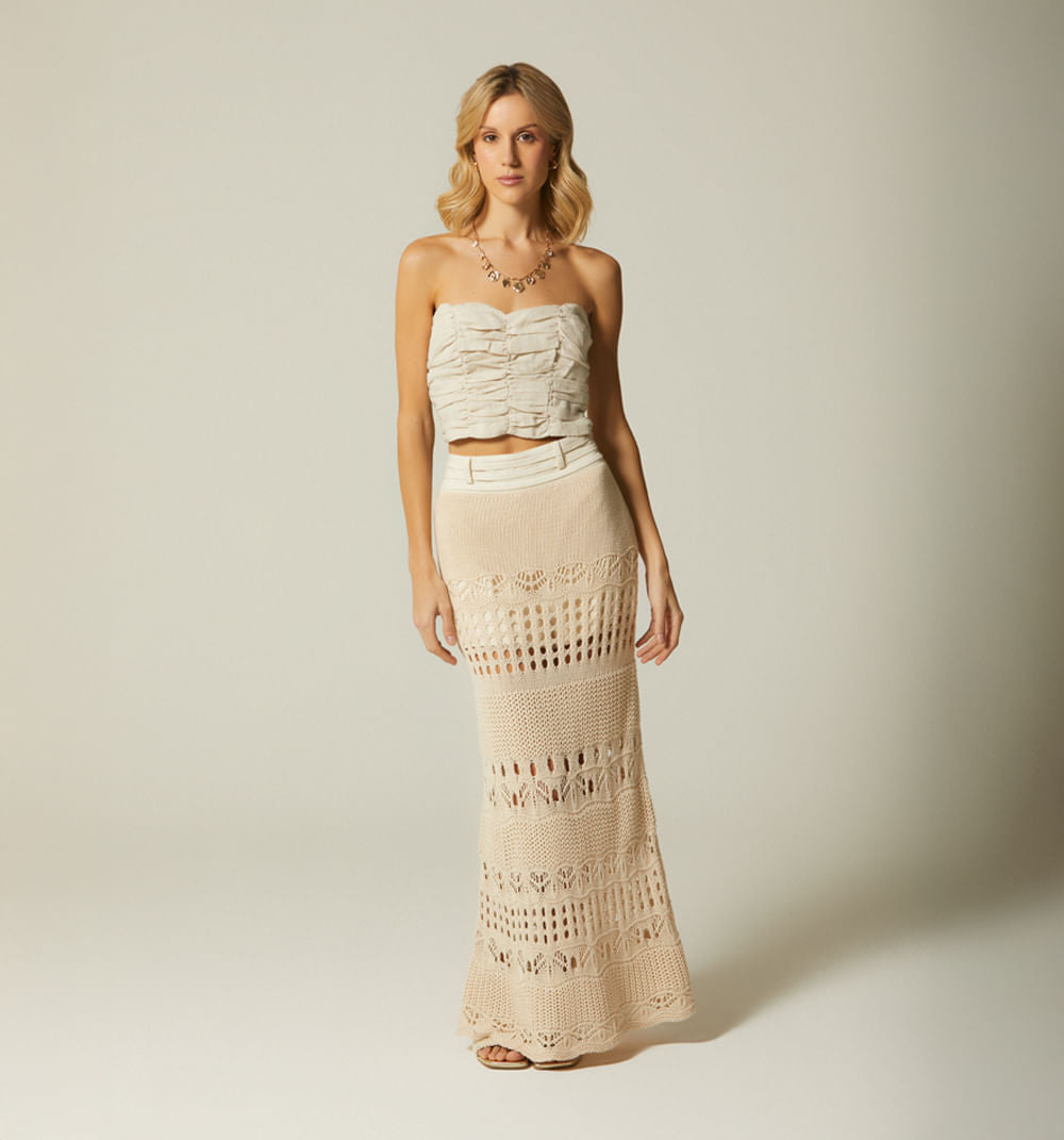 Falda Larga En Crochet - Beige