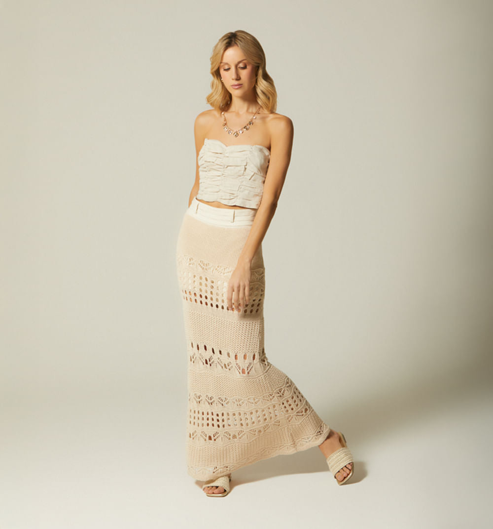 Falda Larga En Crochet - Beige