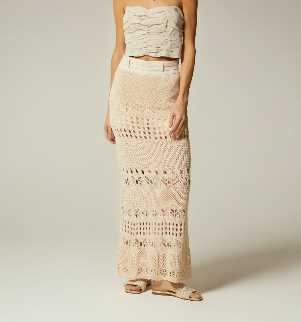 Falda Larga En Crochet - Beige