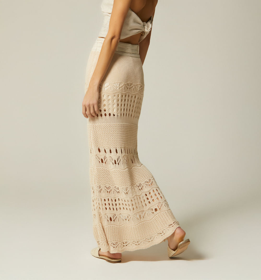 Falda Larga En Crochet - Beige