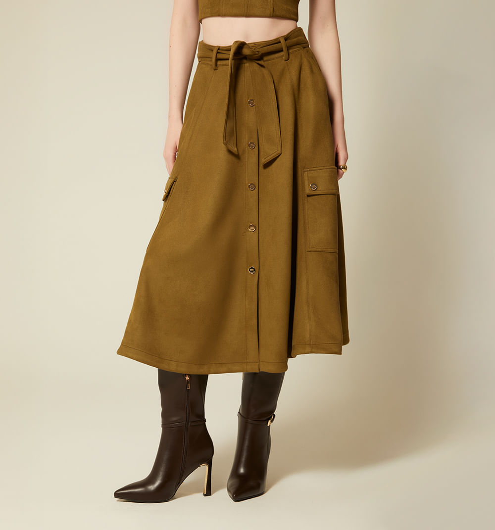 Falda Midi Con Bolsillos
