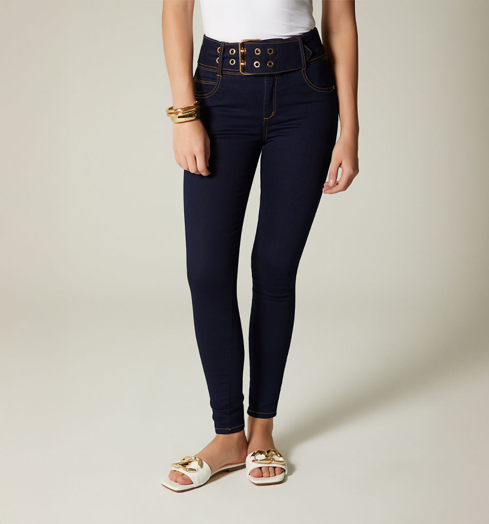 Jean Ultraslim Tiro Alto Con Correa Para Mujer