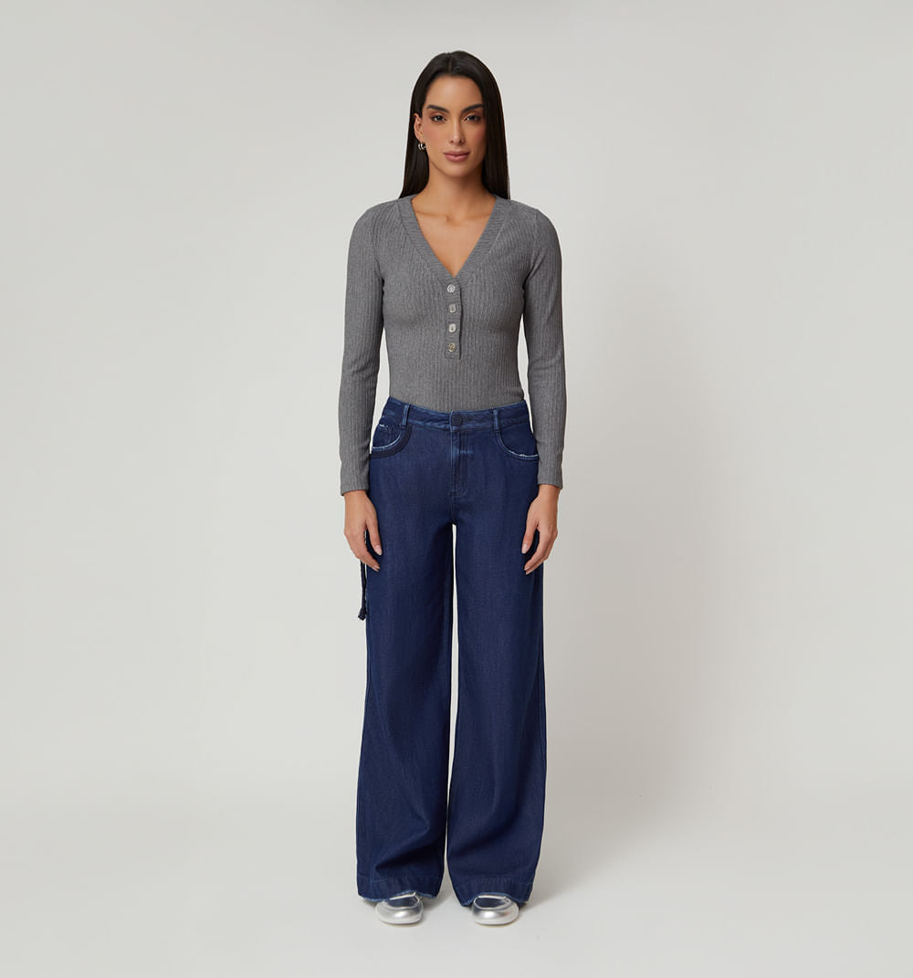 Jean Wide Leg Alto Con Cintas