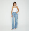 Jean Wide Leg Alto Estampado Y Cristales