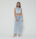 Jean Wide Leg Tiro Alto Desagujado