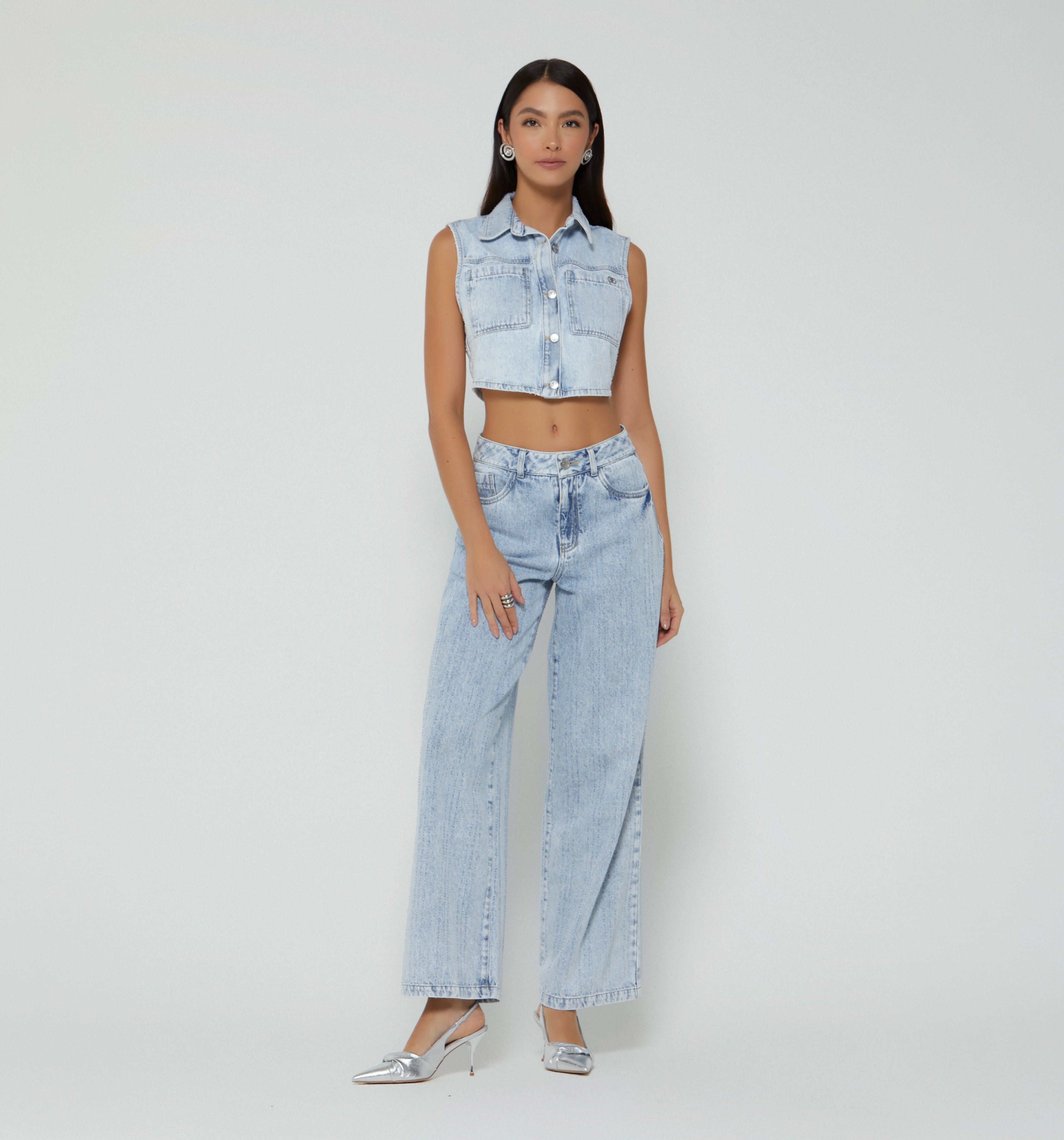 Jean Wide Leg Tiro Alto Desagujado