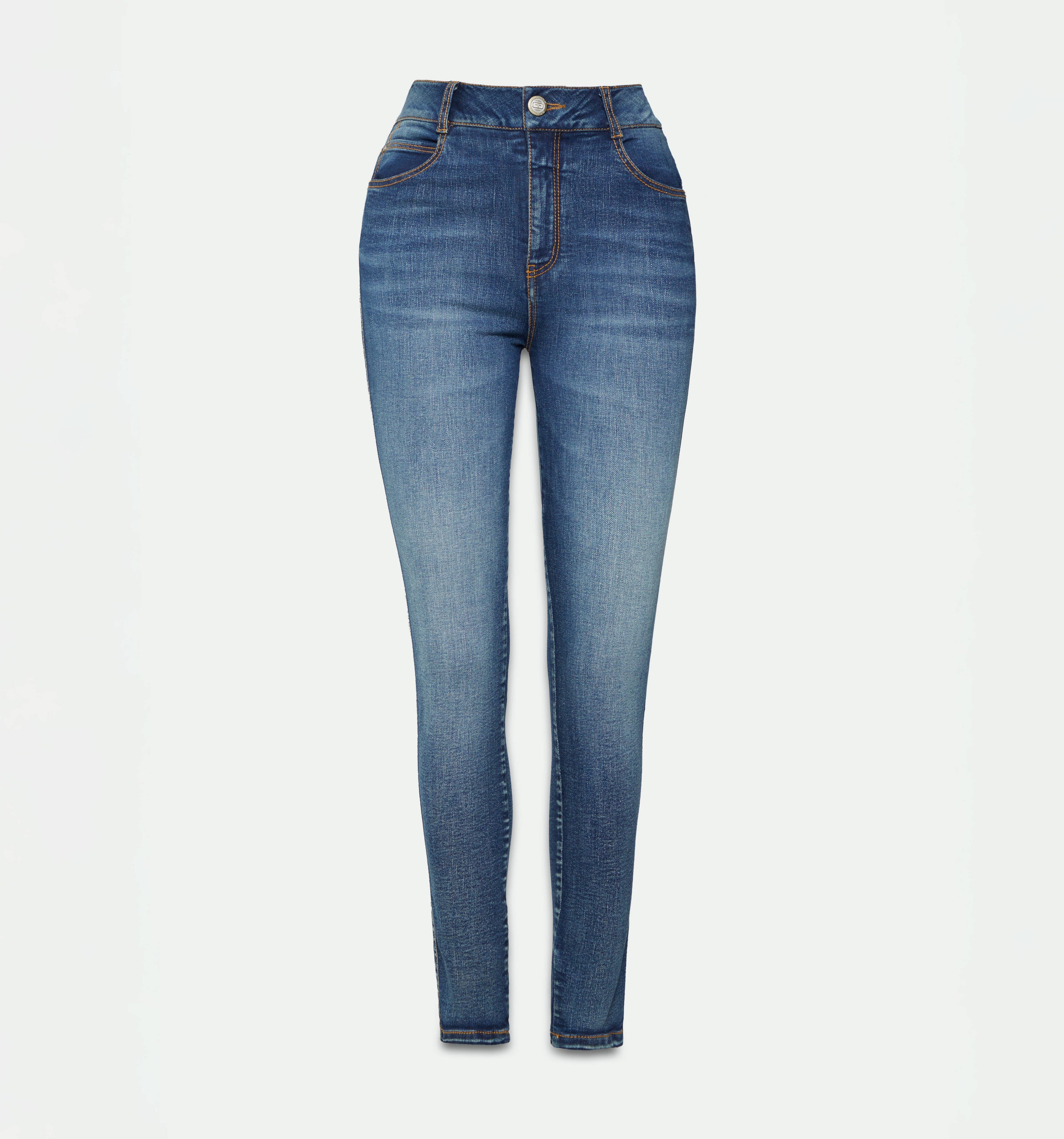 Jean Skinny Tiro Alto Bolsillos Bordados