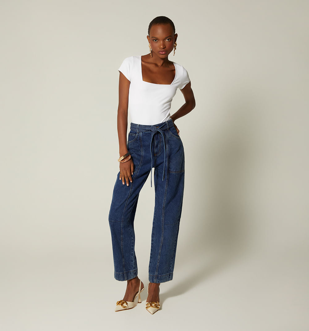 Jean Slouchy Tiro Alto Con Cortes