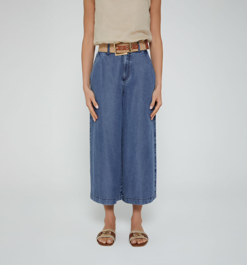 Jean Culotte Tiro Alto Con Cinturon