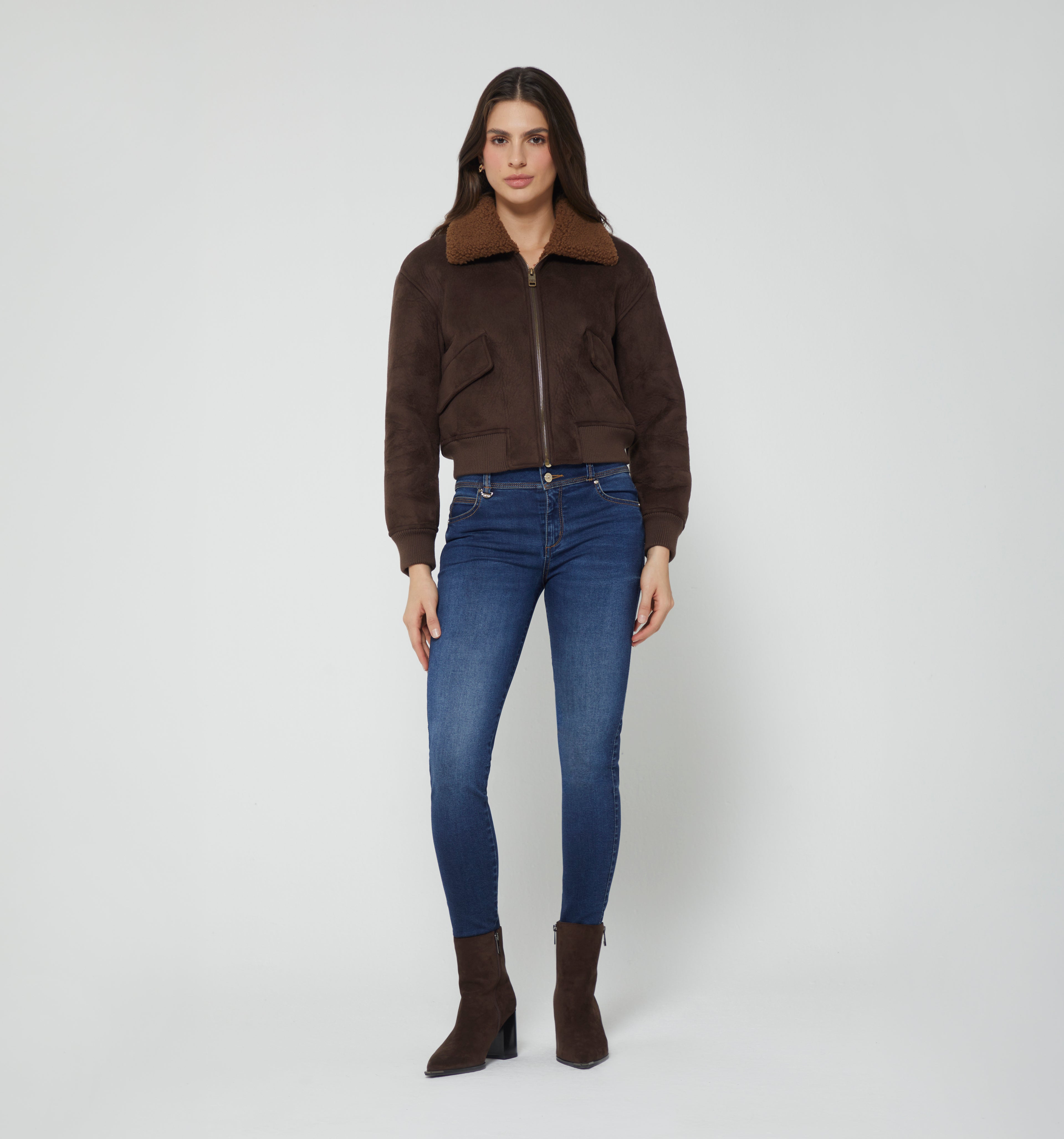 Jean Skinny Tiro Medio 5 Bolsillos - Azul