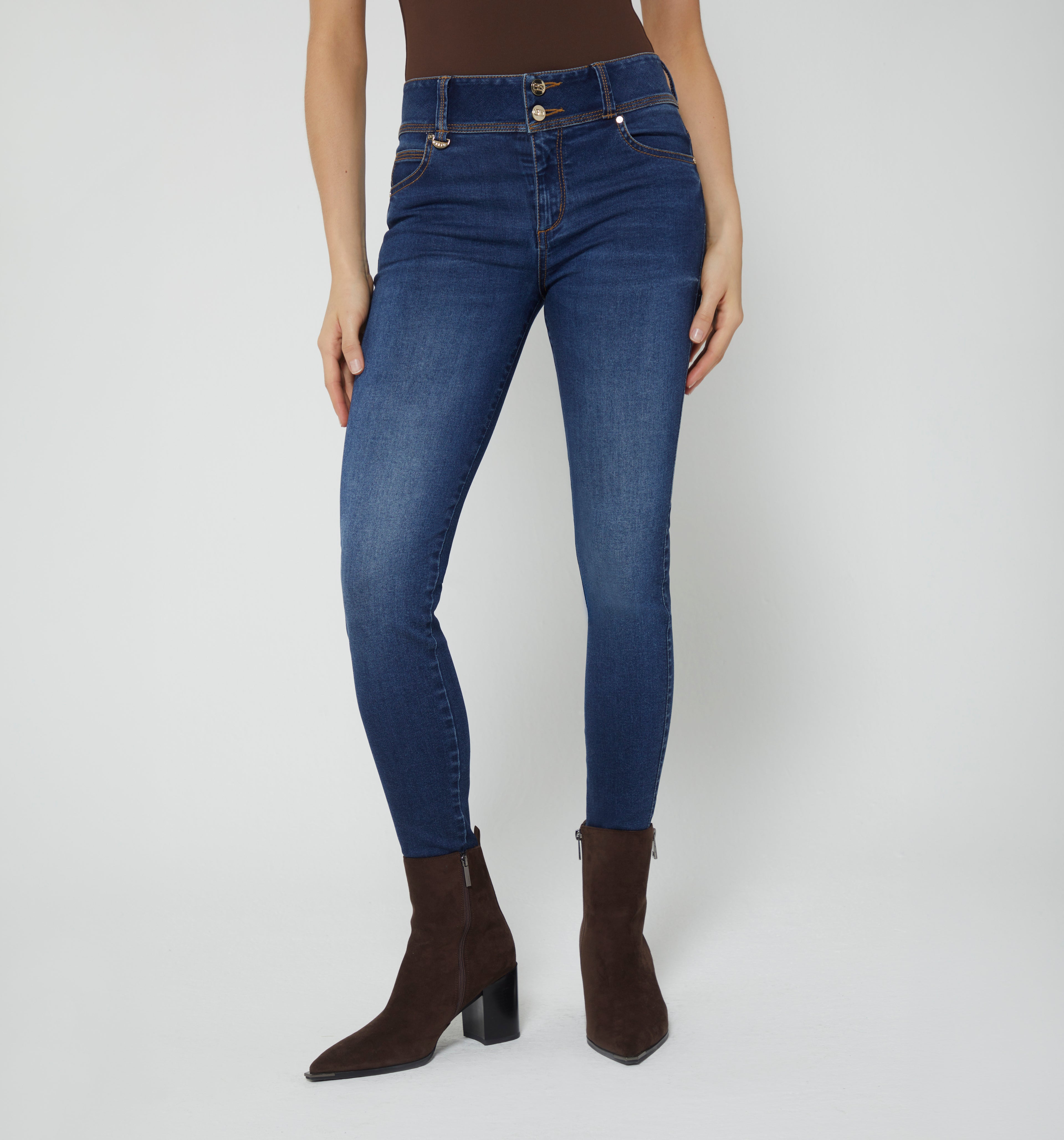 Jean Skinny Tiro Medio 5 Bolsillos - Azul