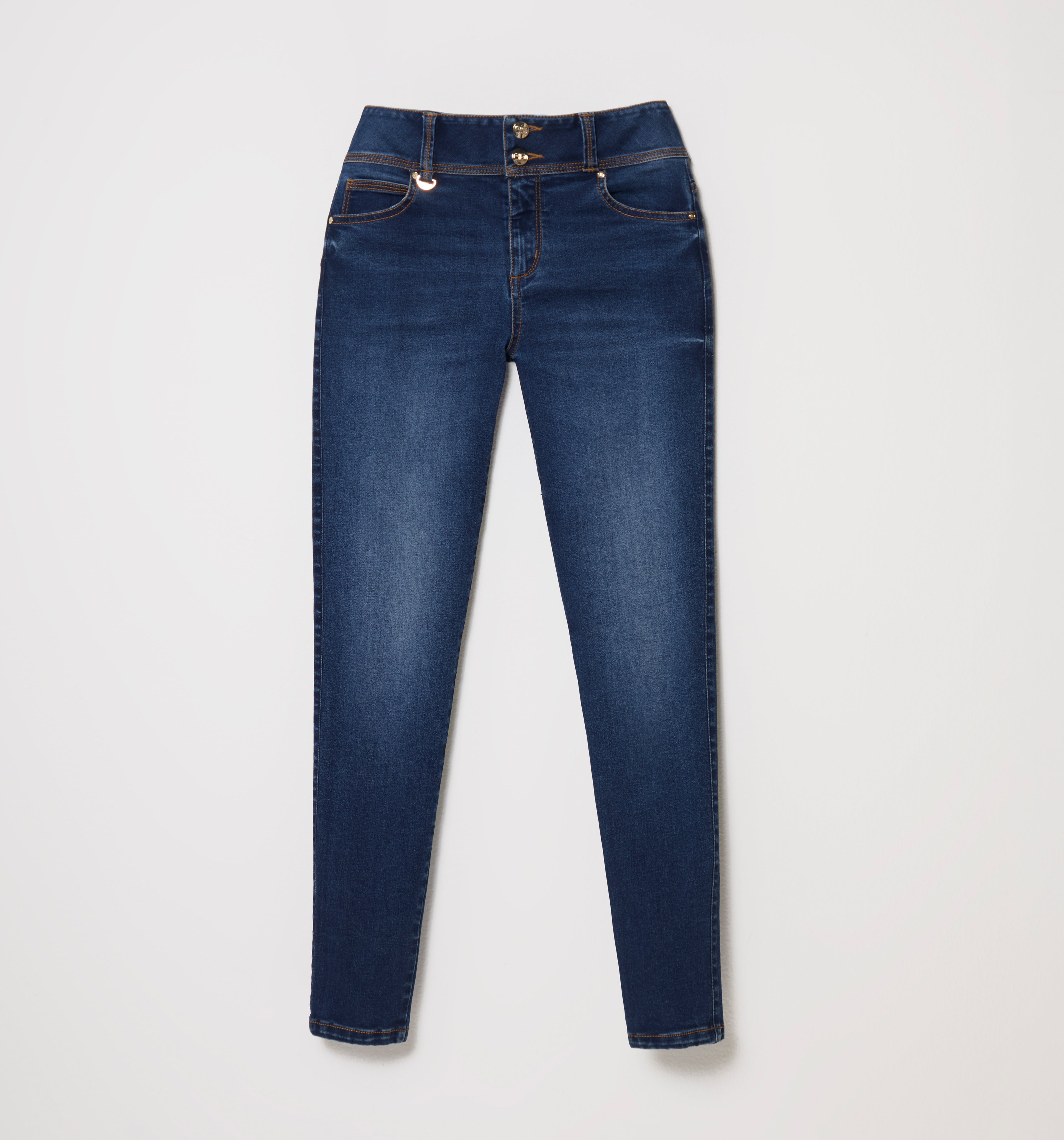 Jean Skinny Tiro Medio 5 Bolsillos - Azul
