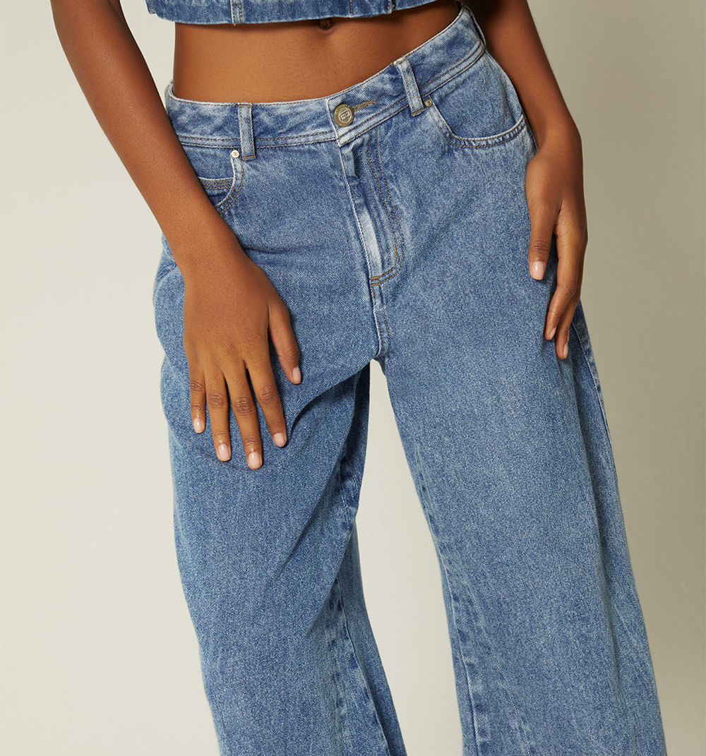 Jean Wide Leg Tiro  Alto 5 Bolsillos
