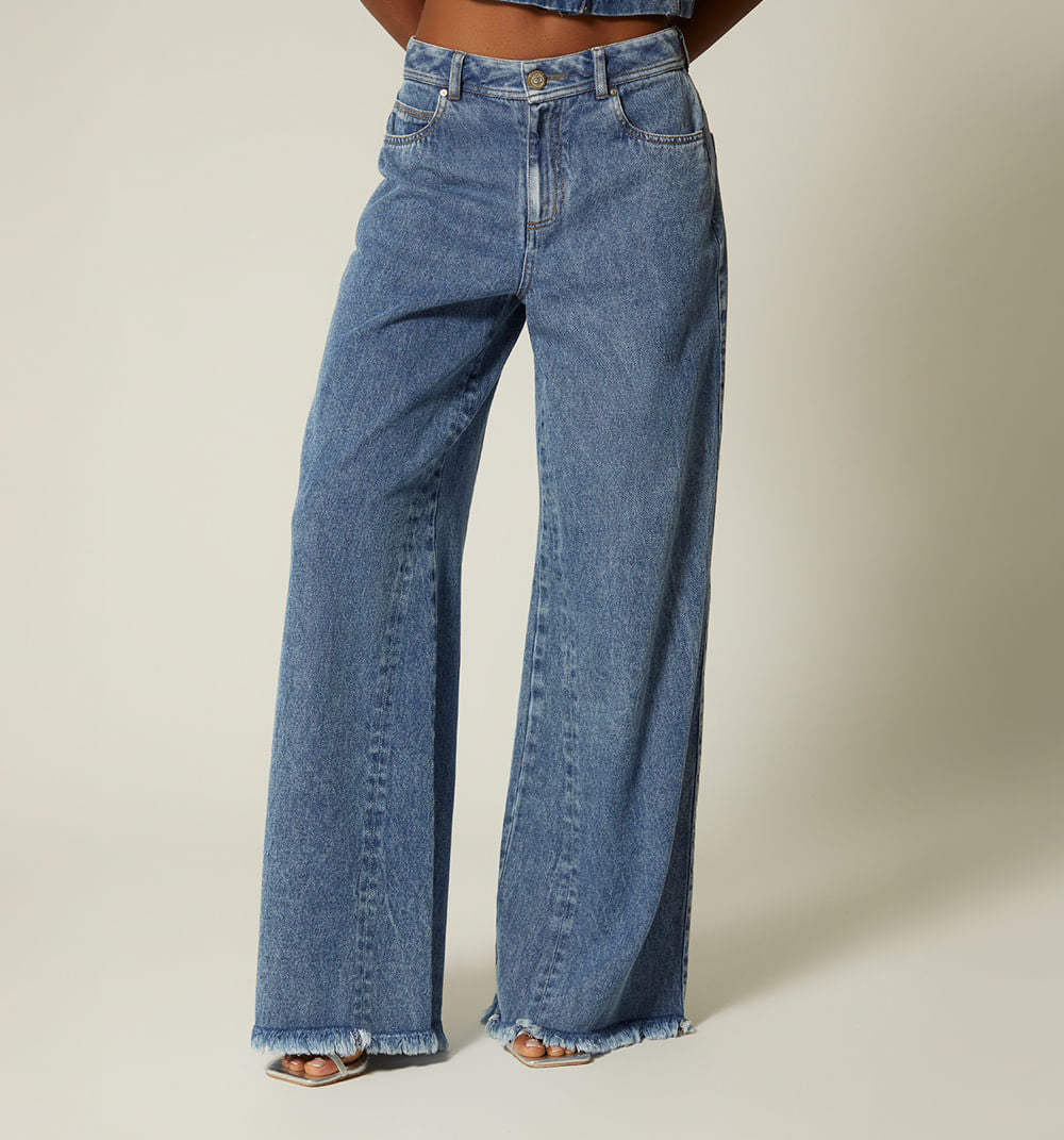 Jean Wide Leg Tiro  Alto 5 Bolsillos
