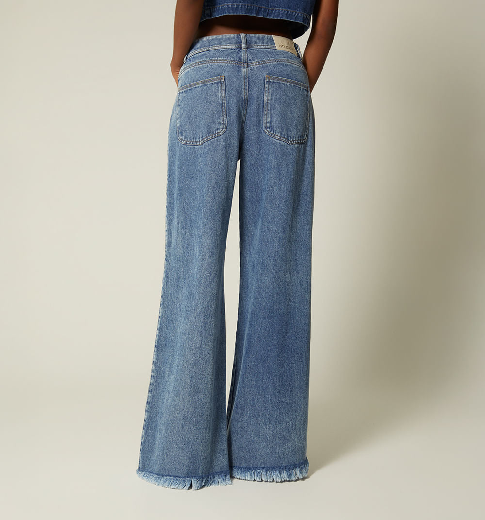 Jean Wide Leg Tiro  Alto 5 Bolsillos