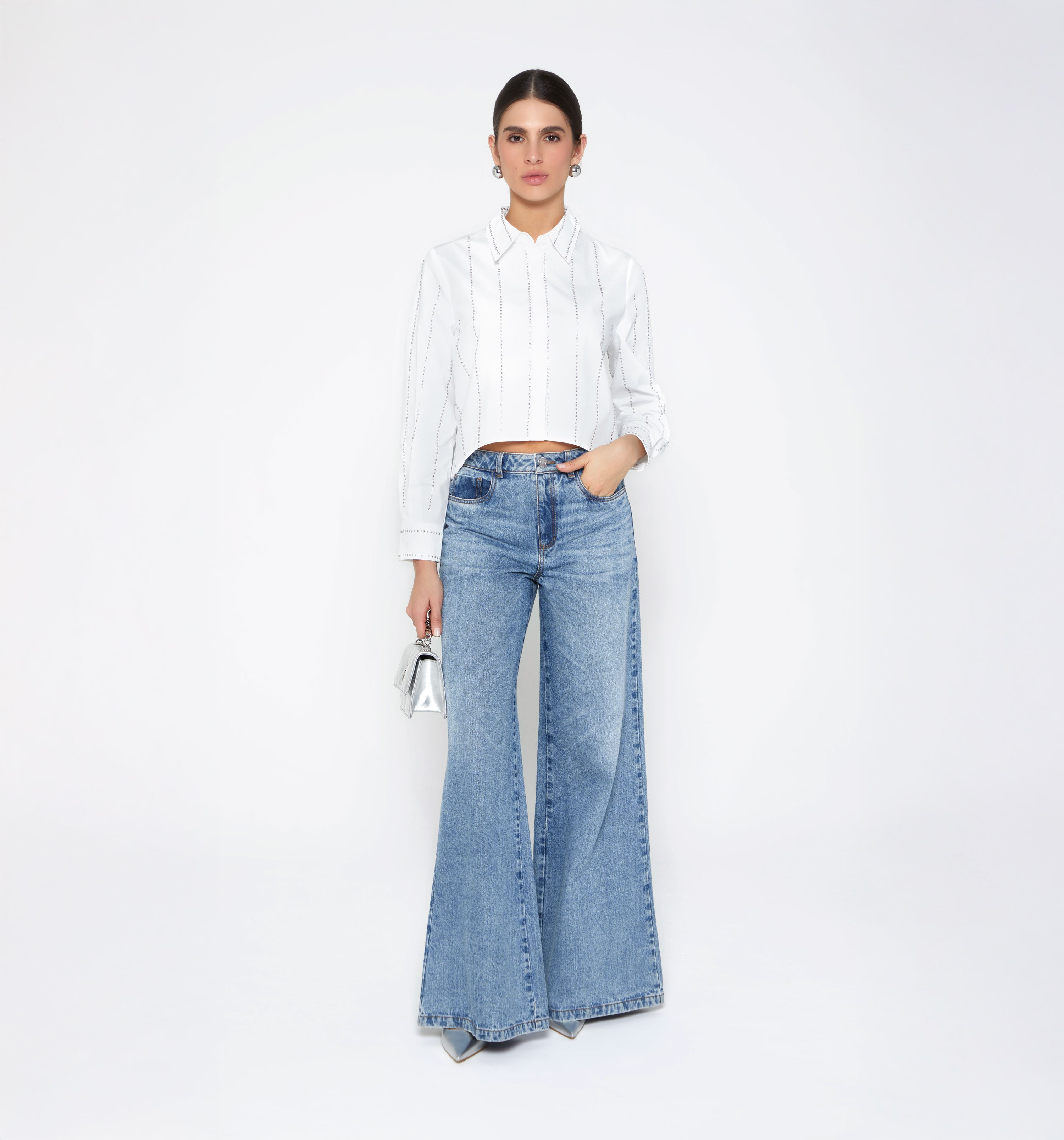 Jean Wide Leg Fit Tiro Alto 5 Bolsillos