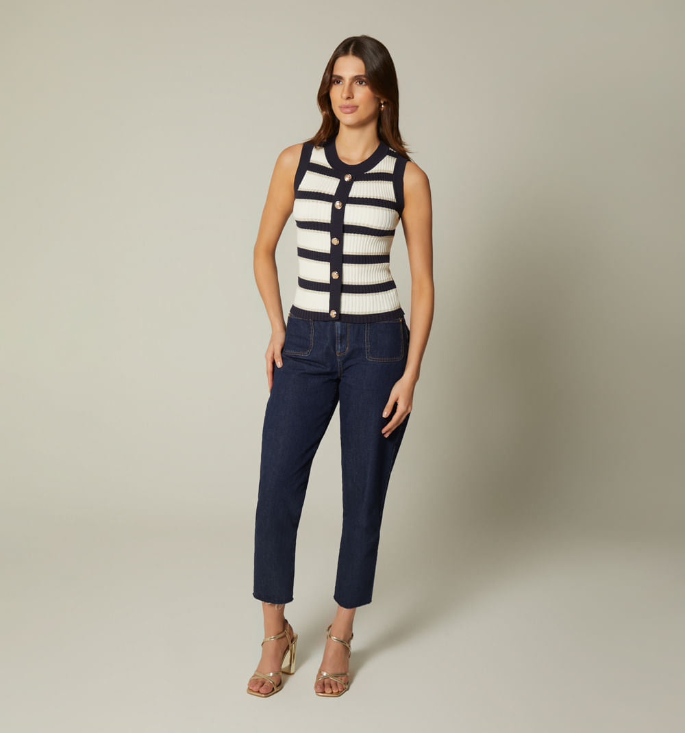Jean Girlfriend Tiro Alto Bolsillos Tapas