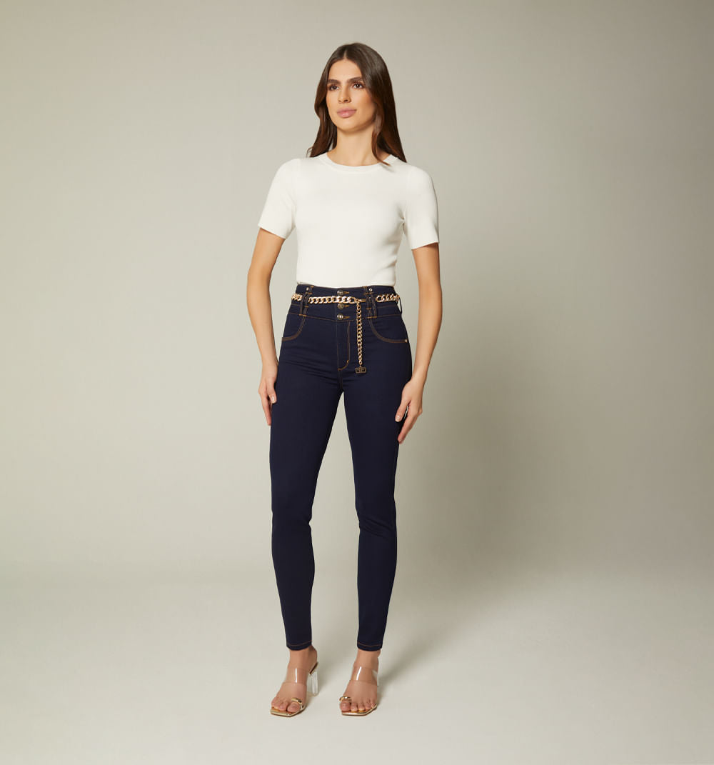 Jean Ultraslim Tiro Alto Con Cadena