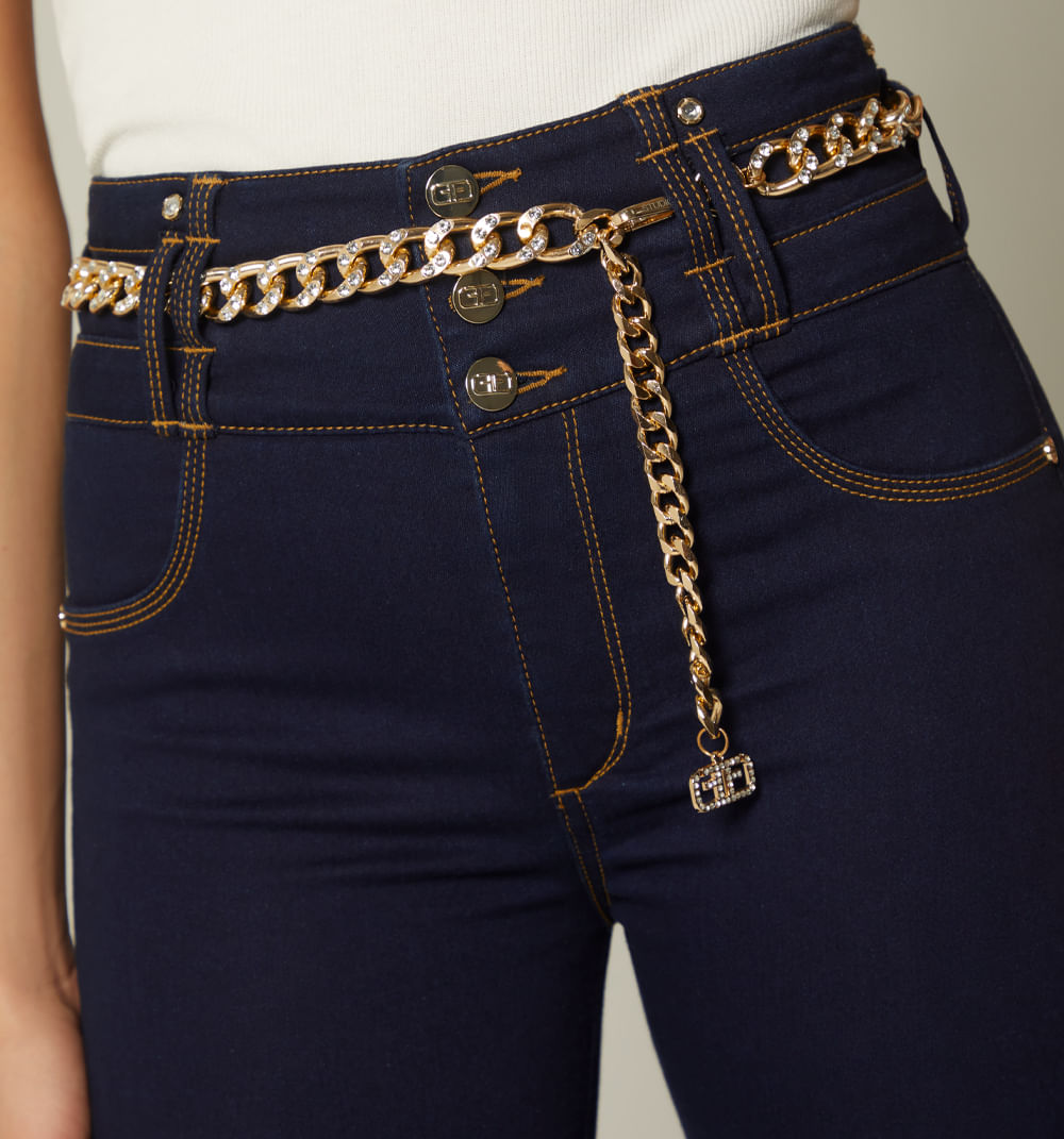 Jean Ultraslim Tiro Alto Con Cadena