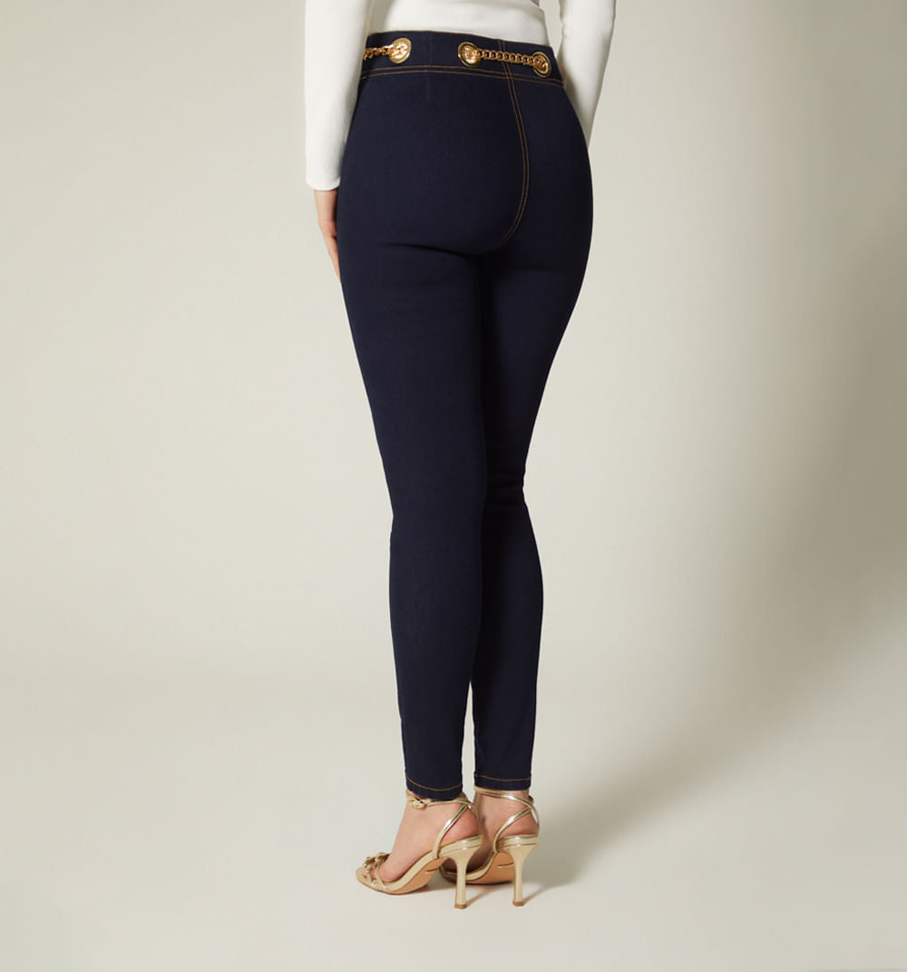 Jeggins Tiro Super Alto Ojaletes Cadena