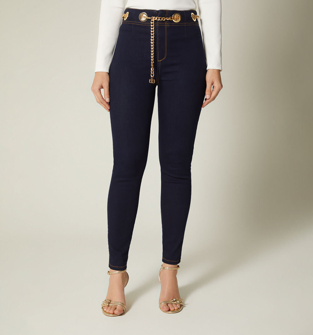 Jeggins Tiro Super Alto Ojaletes Cadena