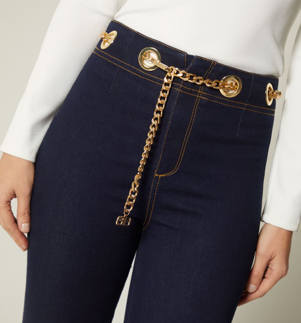 Jeggins Tiro Super Alto Ojaletes Cadena