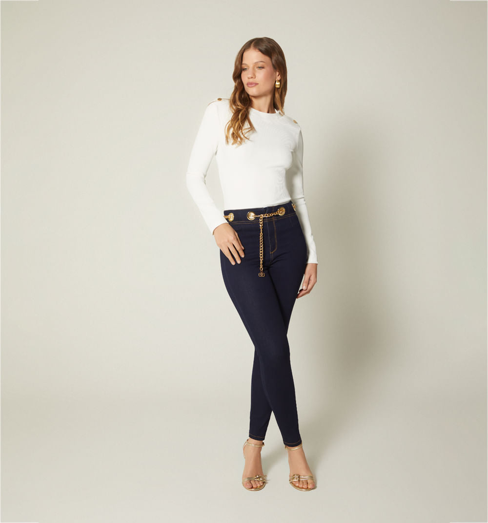 Jeggins Tiro Super Alto Ojaletes Cadena