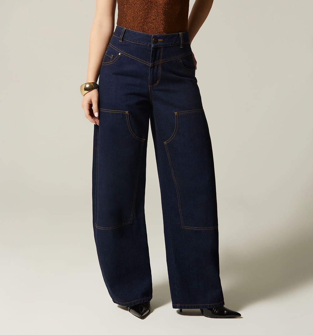 Jean Barrel Super Alto Cortes Parche