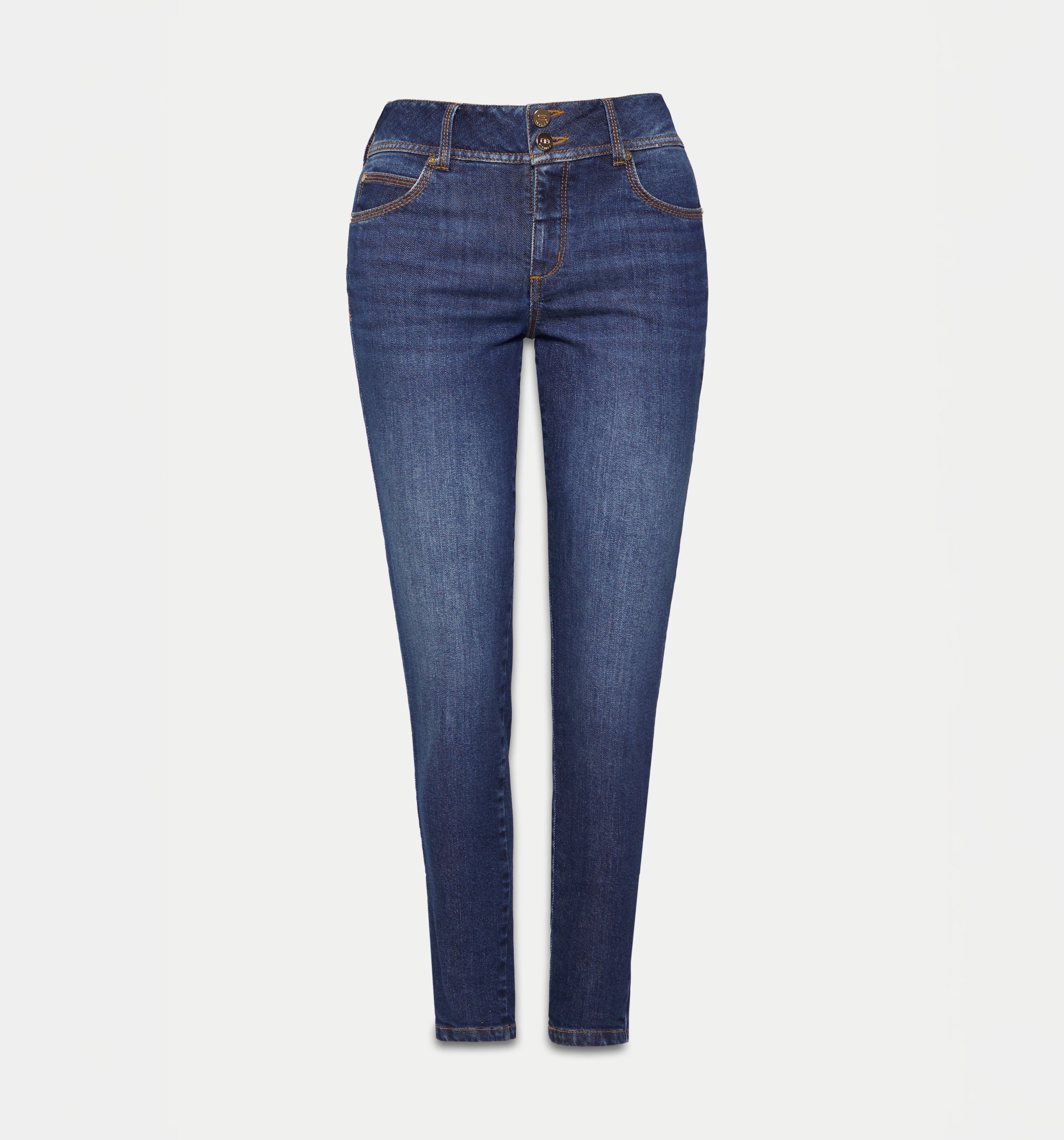 Jean Skinny Tiro Medio Con Ribete