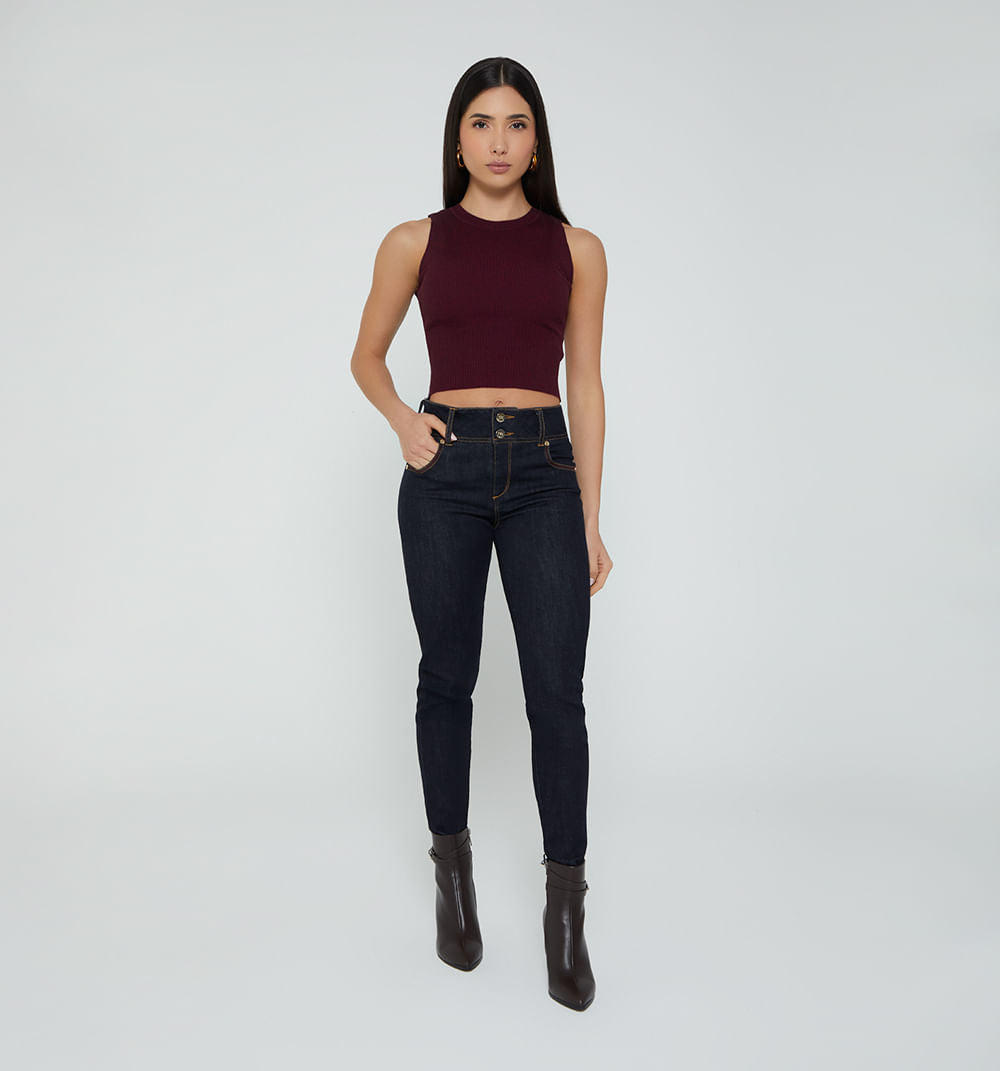 Jean Skinny Tiro Medio 5 Bolsillos - Azul