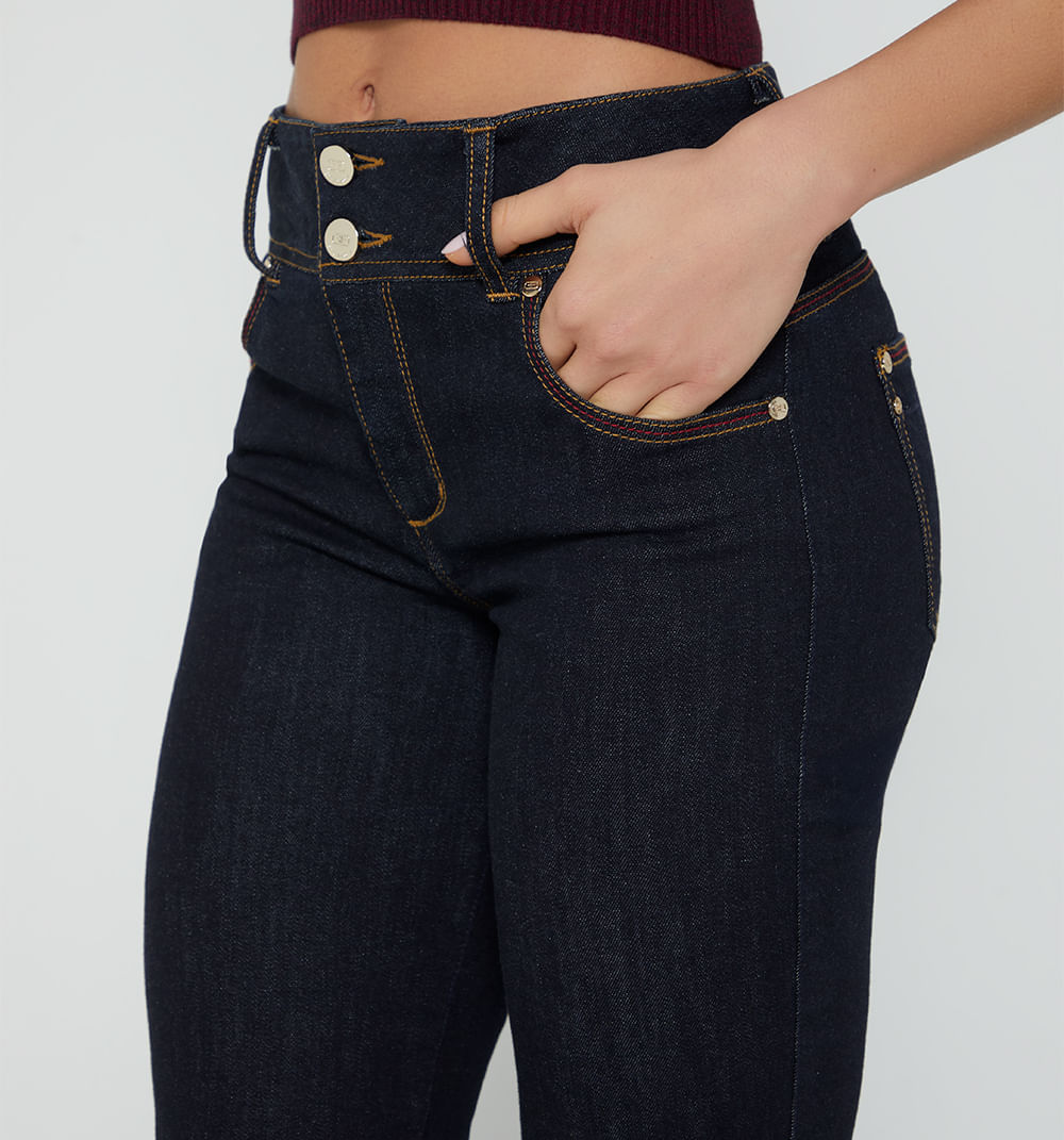 Jean Skinny Tiro Medio 5 Bolsillos - Azul