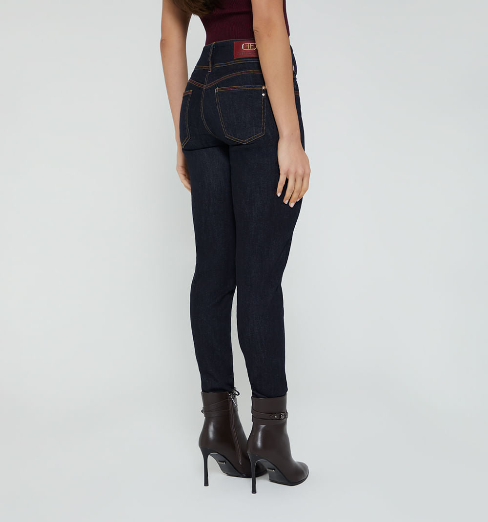 Jean Skinny Tiro Medio 5 Bolsillos - Azul