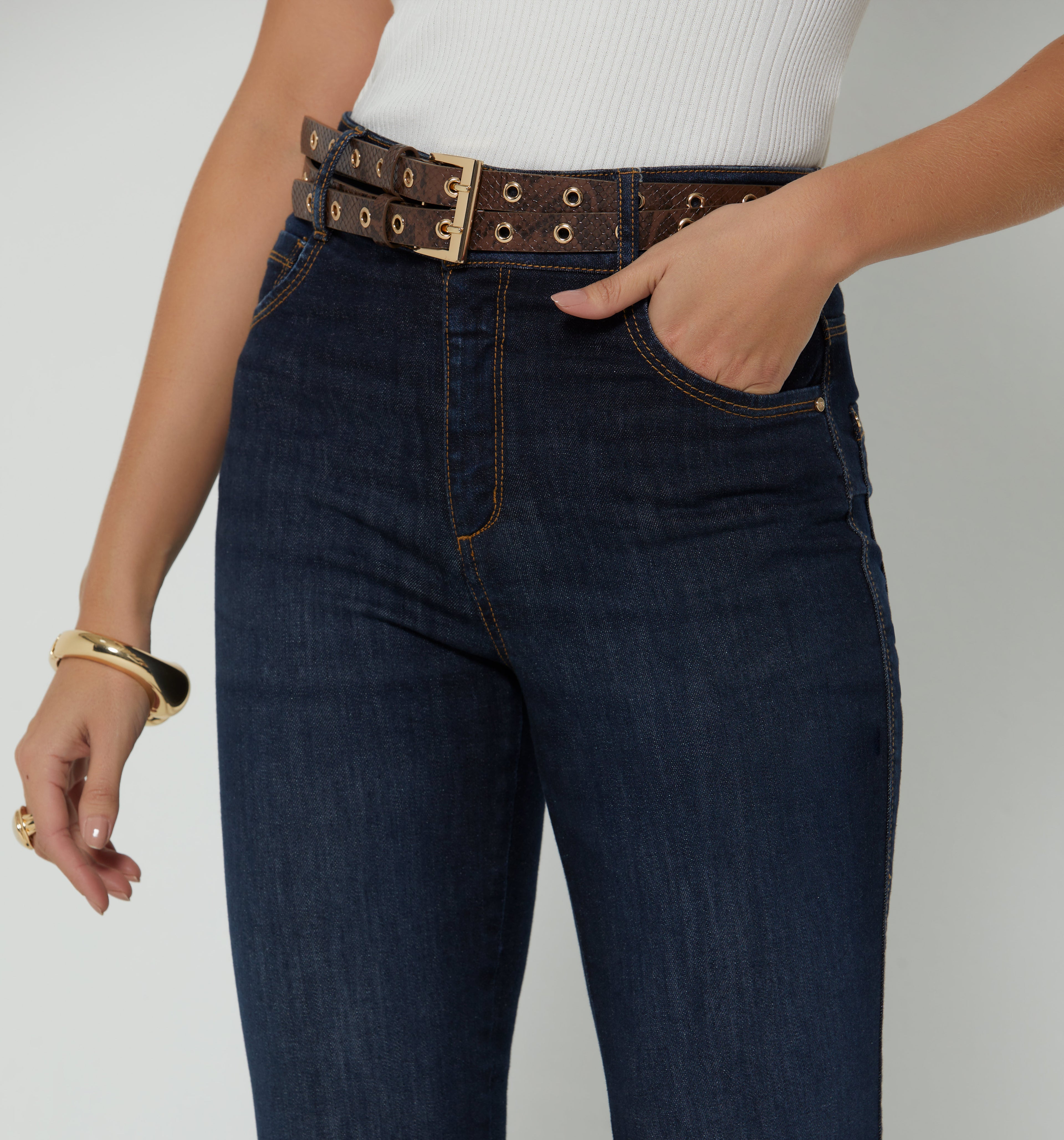 Jean Skinny Alto 5 Bolsillos Correa