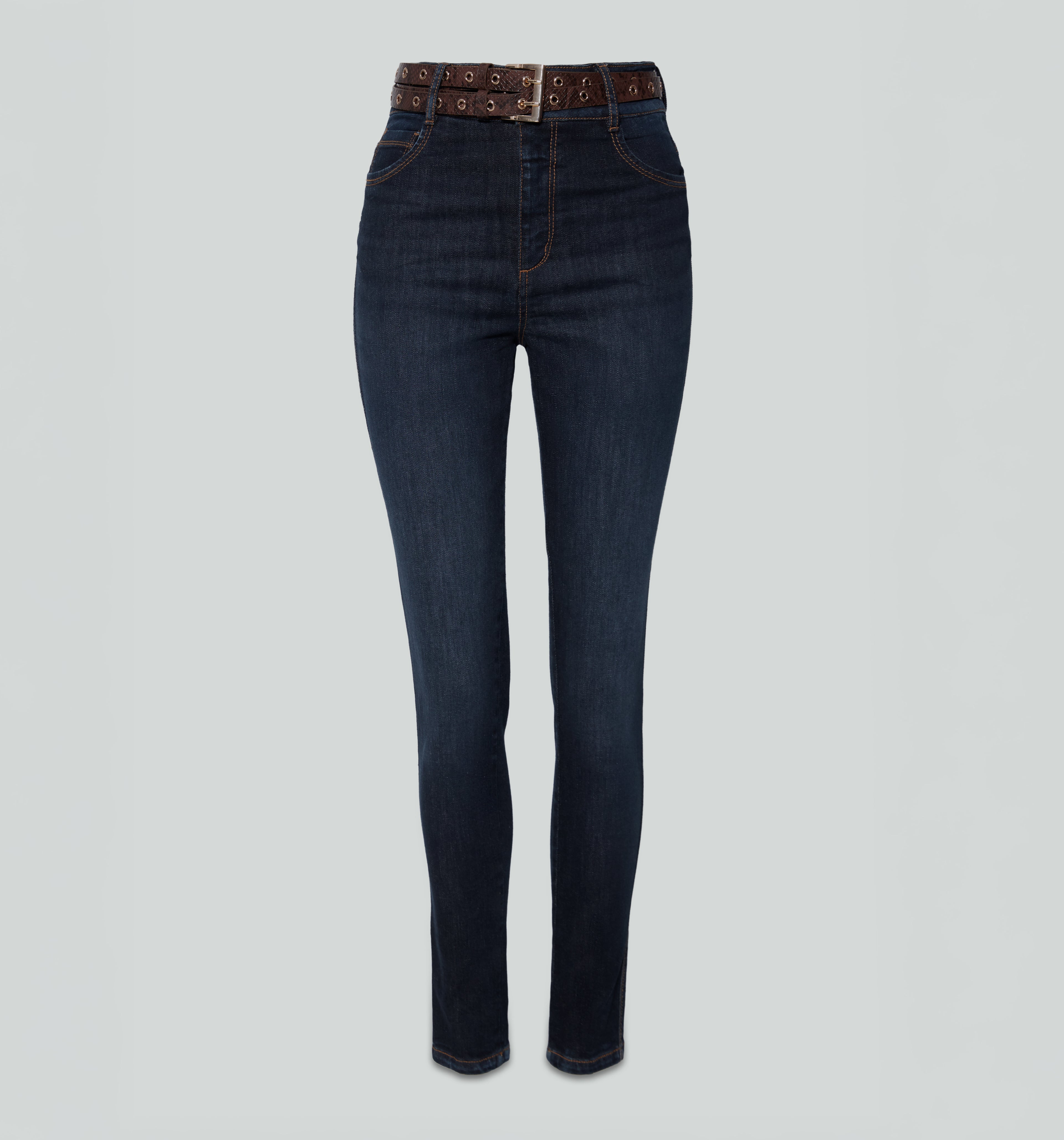 Jean Skinny Alto 5 Bolsillos Correa