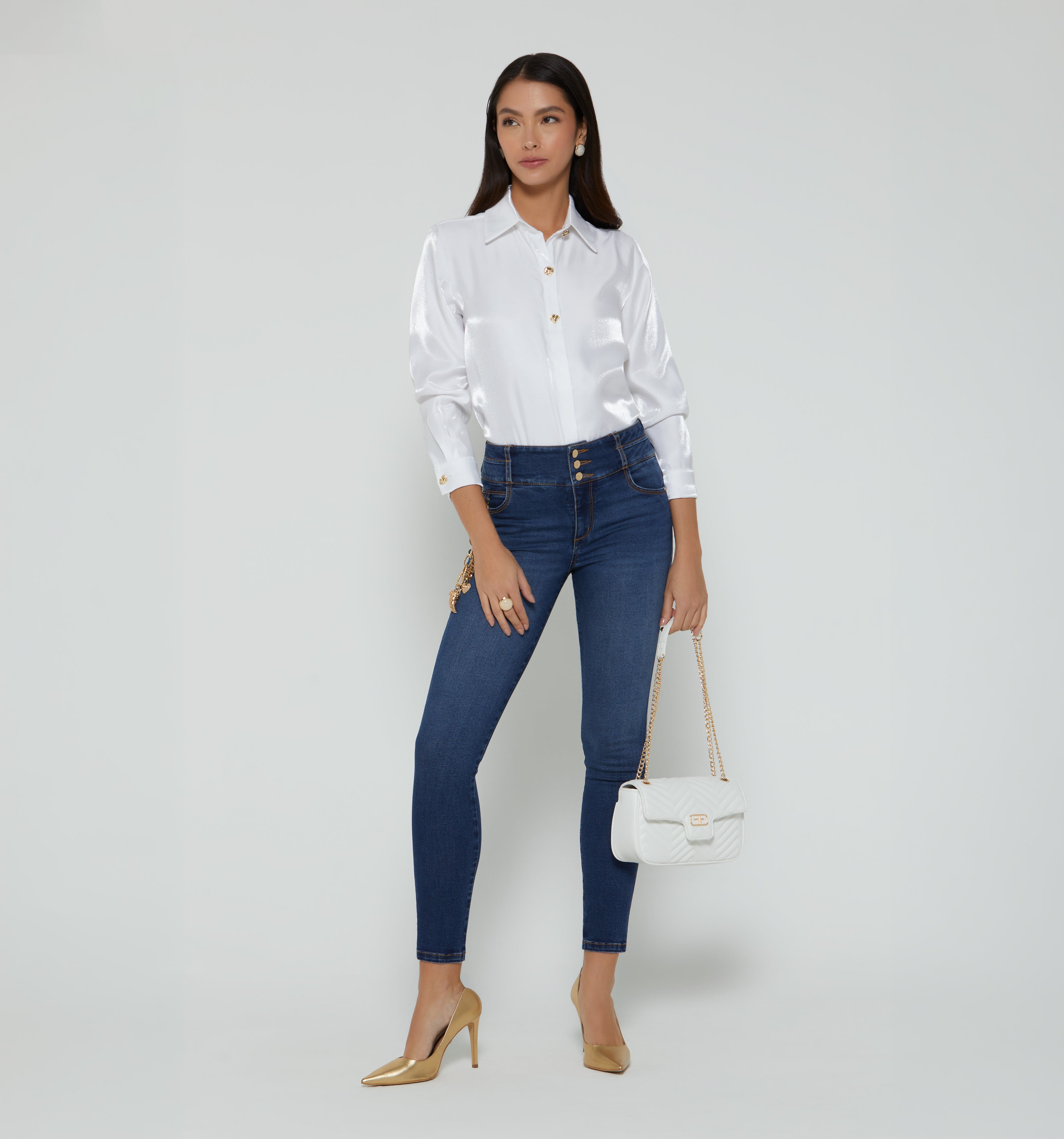Jean Ultraslim Medio Cortes Y Borla