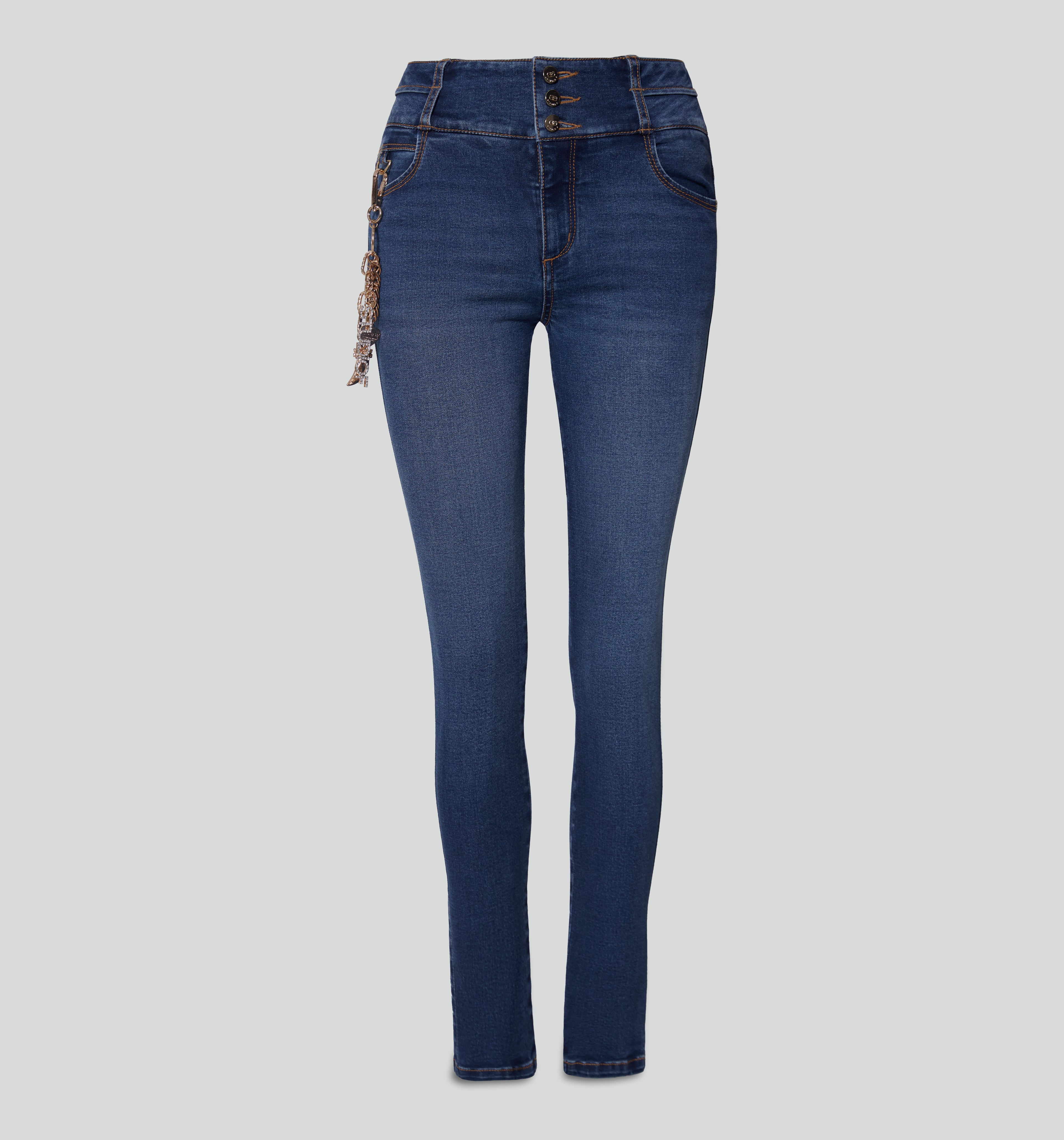 Jean Ultraslim Medio Cortes Y Borla