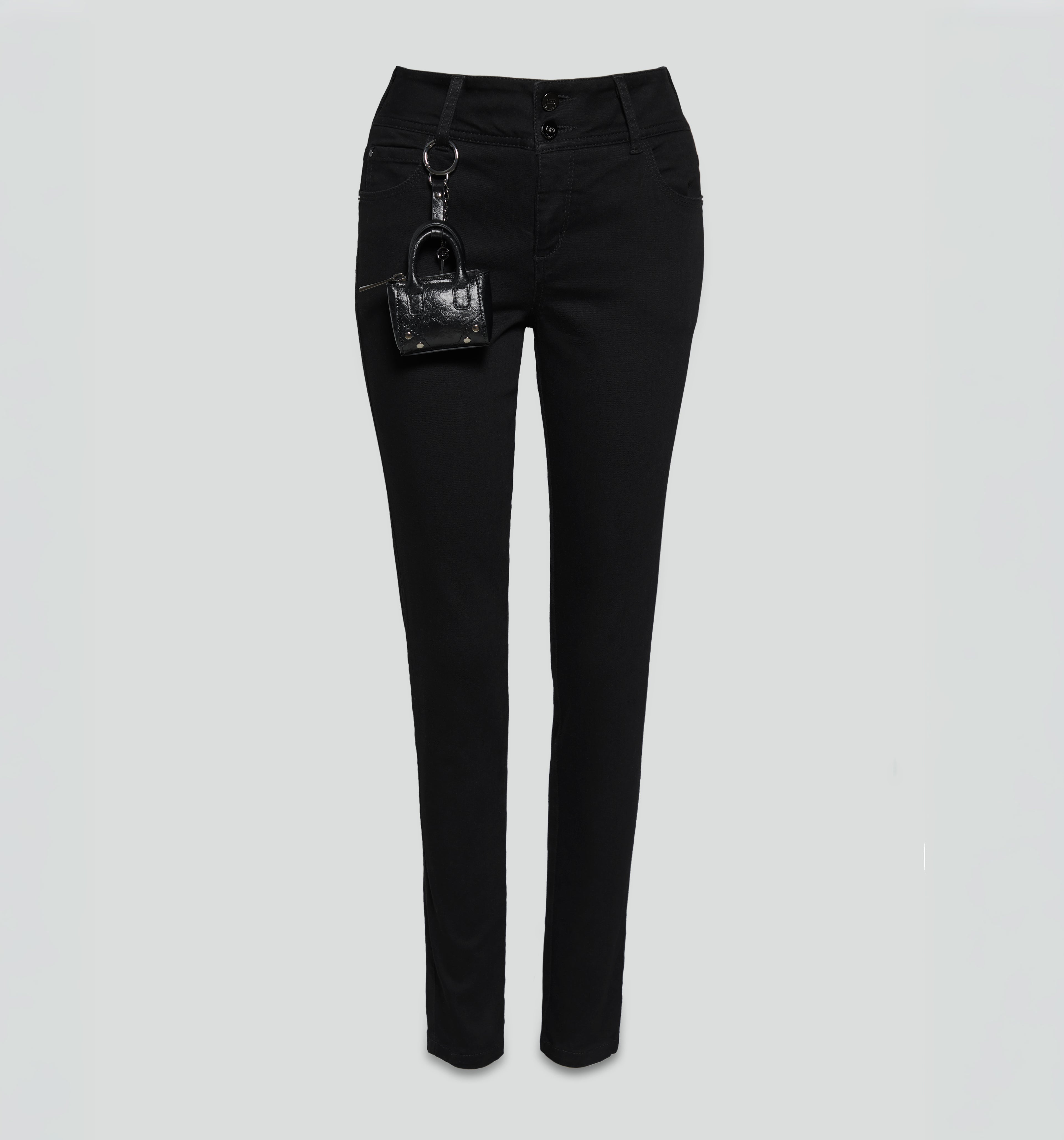 Jean Skinny Tiro Medio 5 Bolsillos Borla