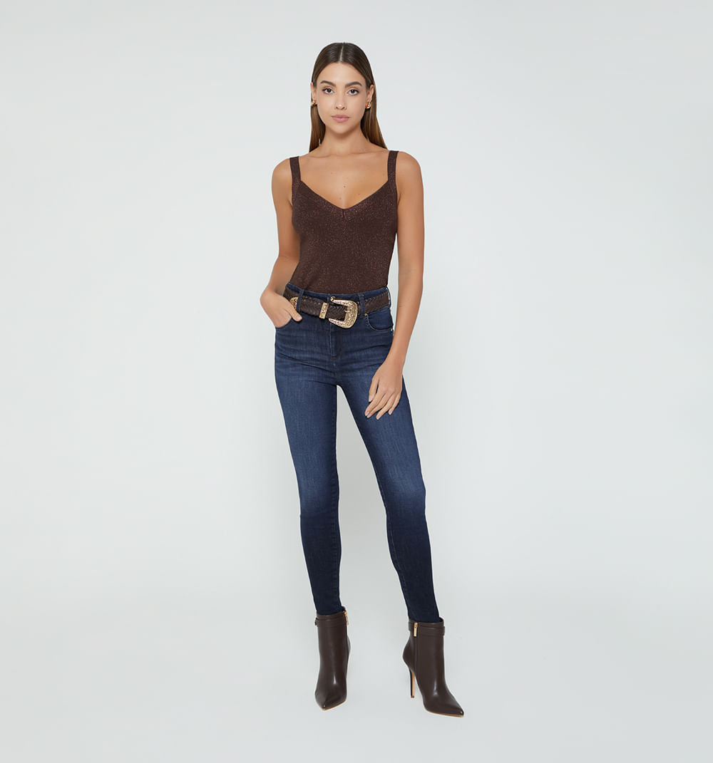 Jean Skinny Tiro Alto Cinco Bolsillos