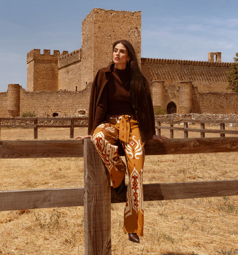 Pantalon Palazo Tiro Alto - Caki